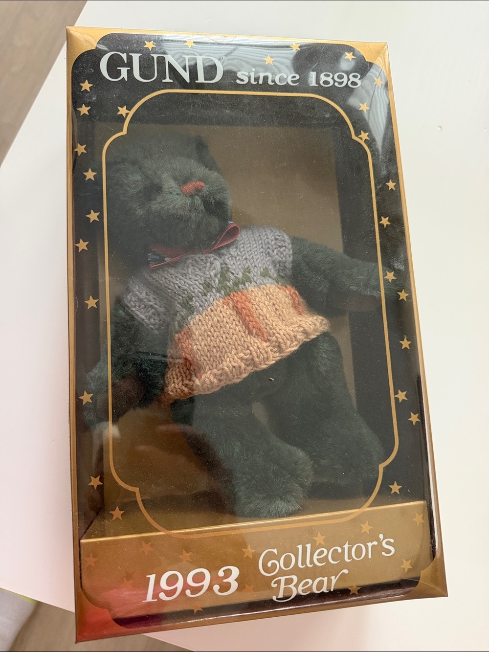 GUND Dark Green Collector's Bear with Multi-Color Knit Sweater
